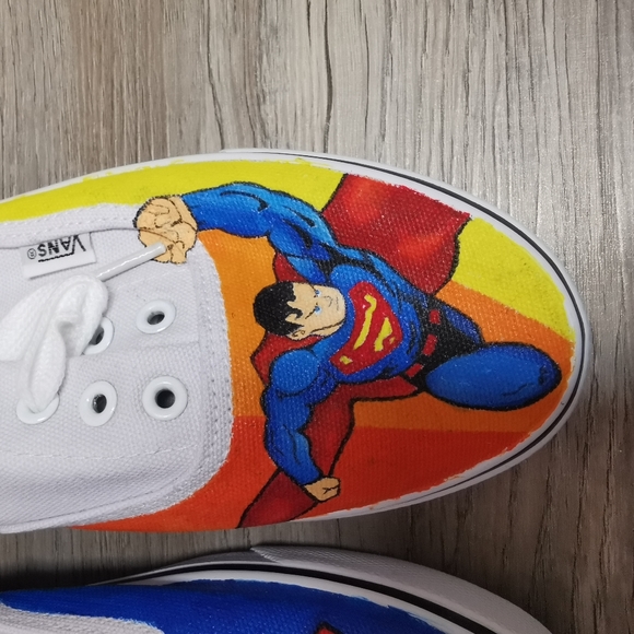 New!  Vans hand painted Superman shoes, w's 8 - Picture 5 of 6